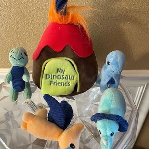 Ebba My Dinosaur Friends Multicolored Plush Dinosaur Set in Volcano Carry Case